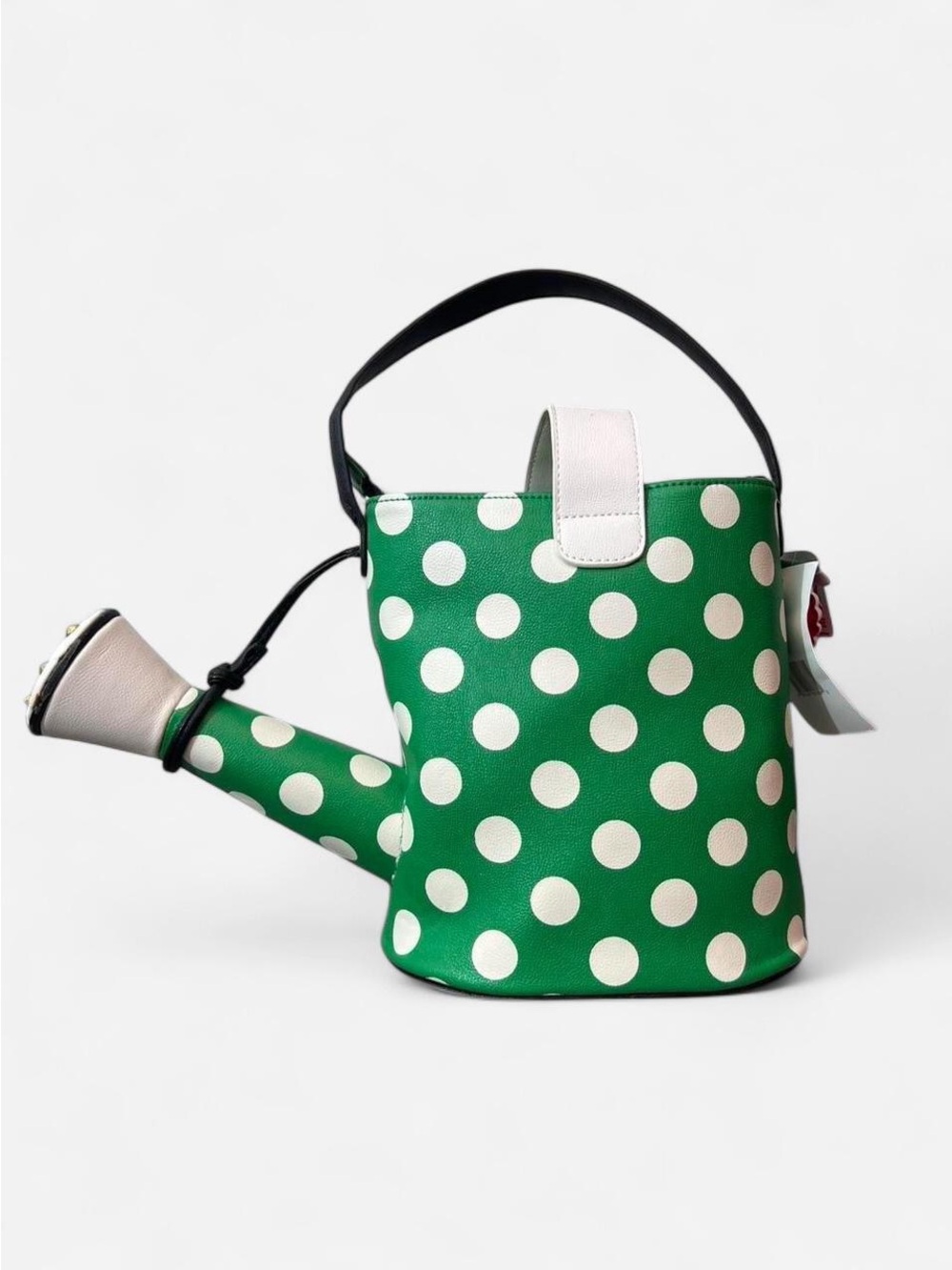 Betsy Johnson Green Polka Dot Watering Can RARE Bag with Strawberry Charm - Picture 6 of 10